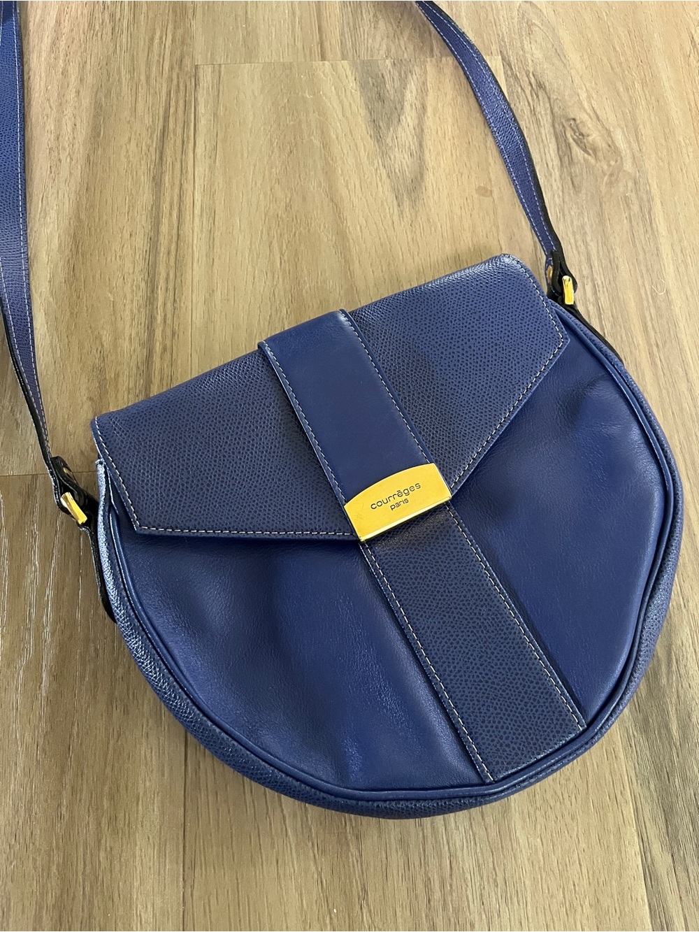 Vintage Courreges Paris Leather Saddle Bag Gold Hardware Made in France